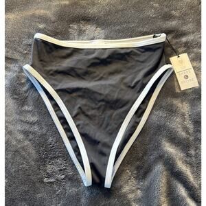 Shade & Shore Women's S (4-6) High Waist Leg Cheeky Contrast Bikini Bottom Black